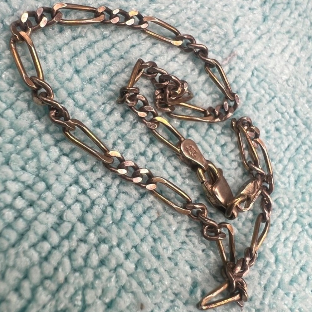 Vintage Sterling Silver Bracelet Italian Figaro Chain‎ Unisex Charm 8.75 3.8g